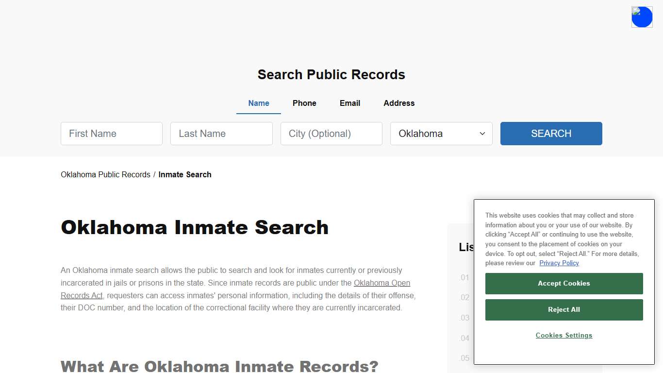 Oklahoma Inmate Search and Jail Records