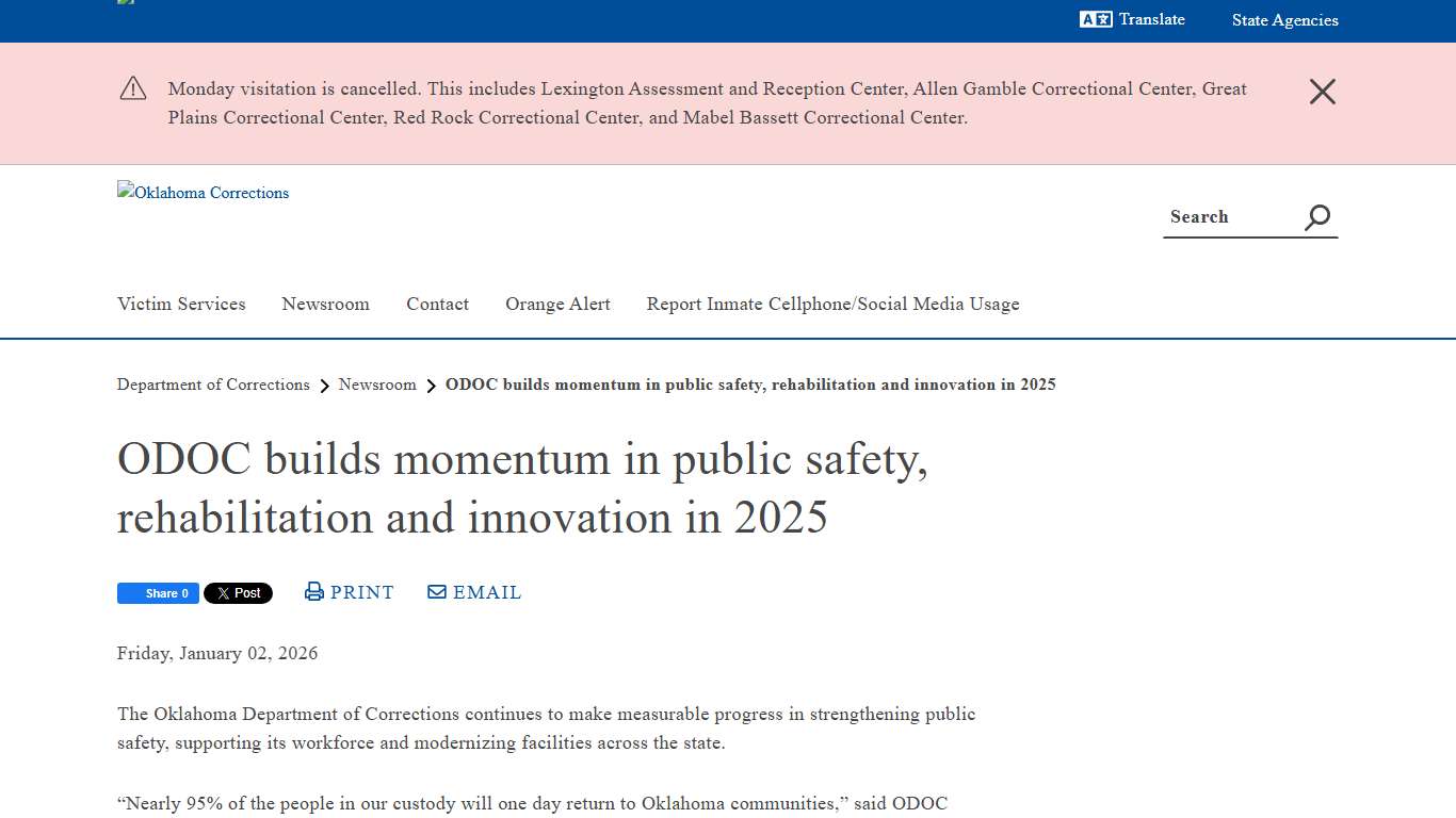 ODOC builds momentum in public safety, rehabilitation and innovation in 2025